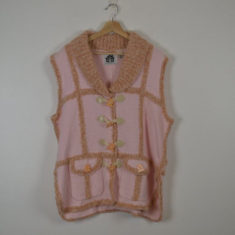 Storybook Knits Womens XL Sleeveless Barbiecore Button Down 3 Pocket Pink Vest